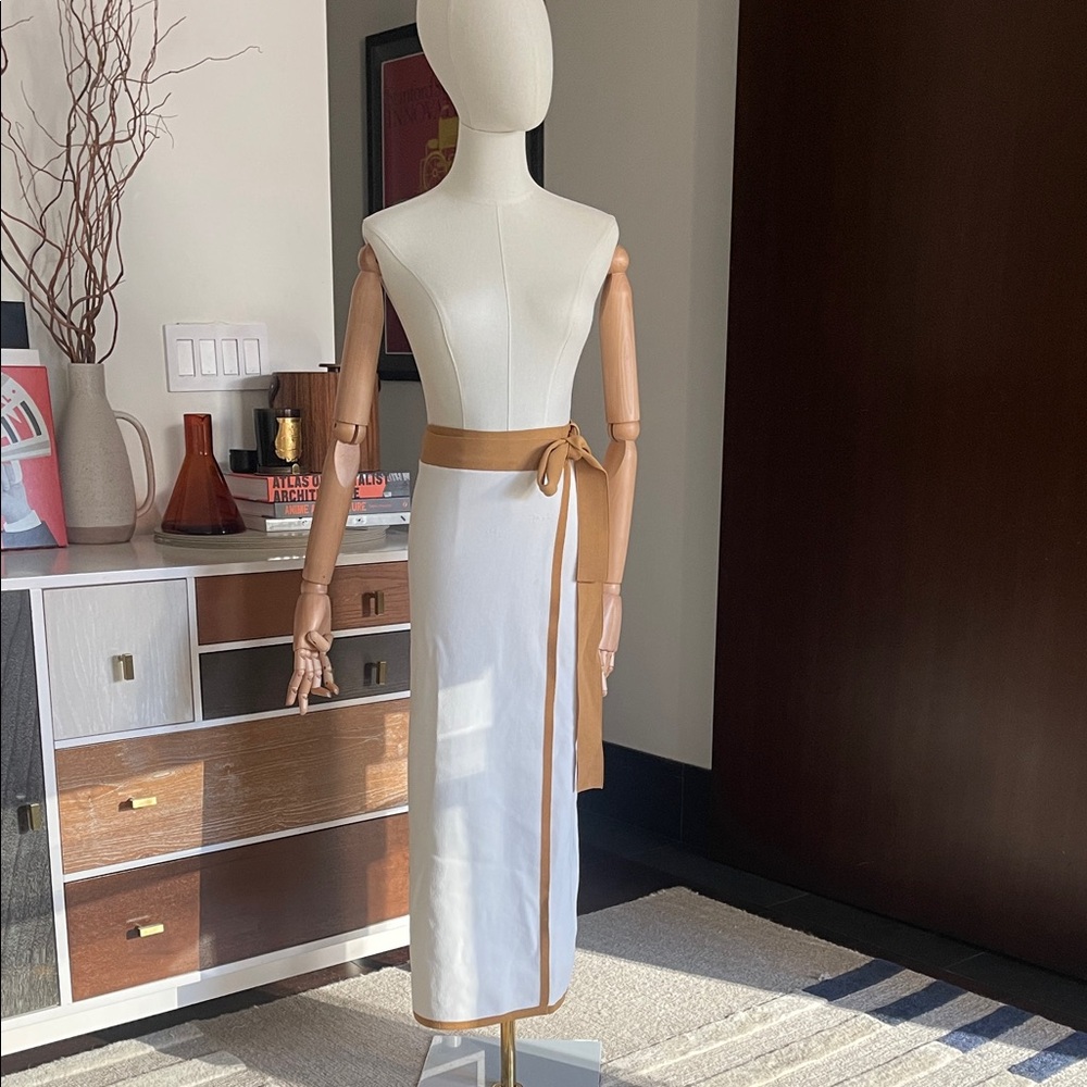 Significant Other Elegant White and Tan Wrap Skirt